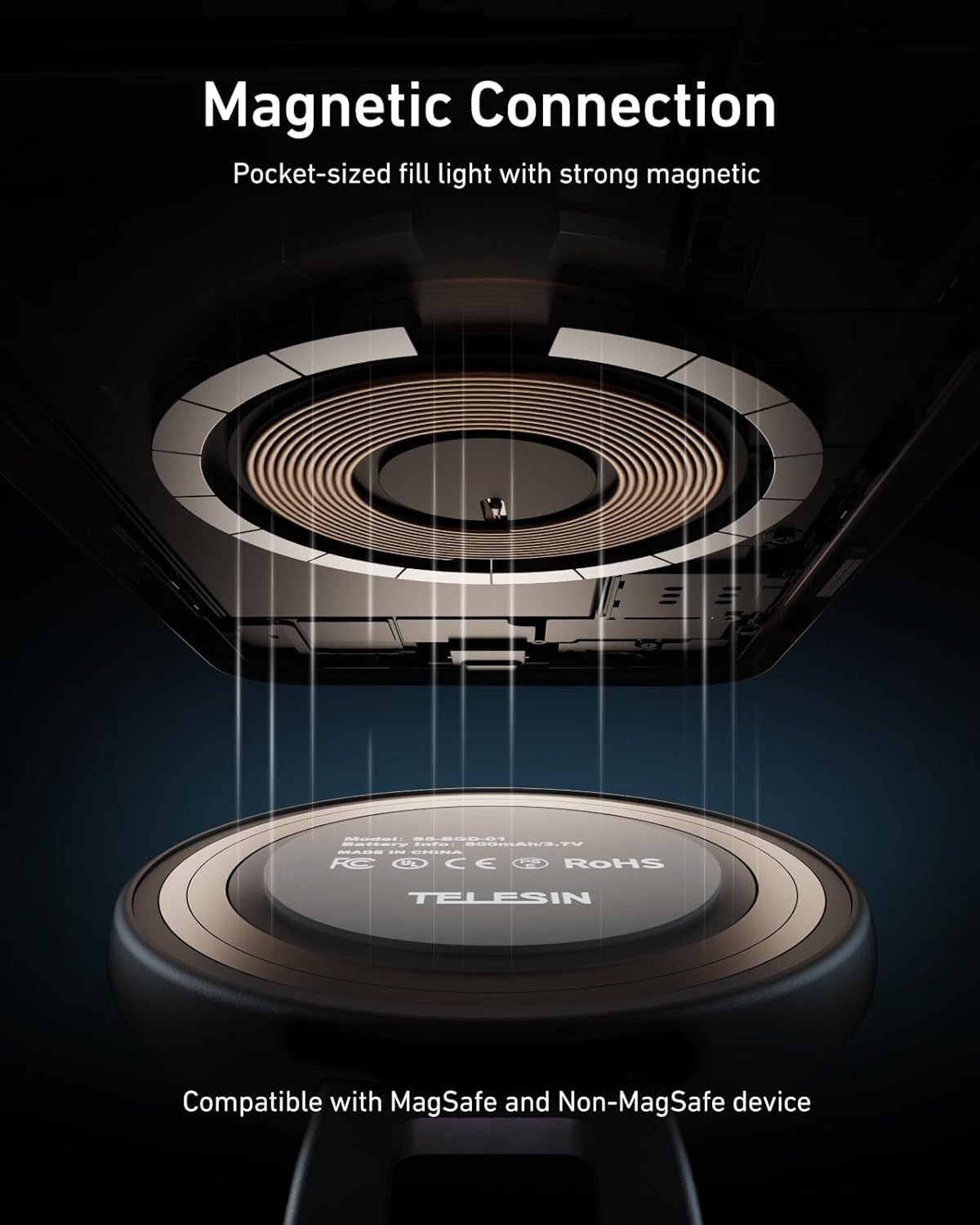 TELESIN C03 Magnetic Selfie Light, Phone Light Compatible with iPhone Magsafe, CRI97 360° LED Selfie Ring Fill Light with Mirror for Selfies/Photography/TikTok/Zoom Calls/Video Conference