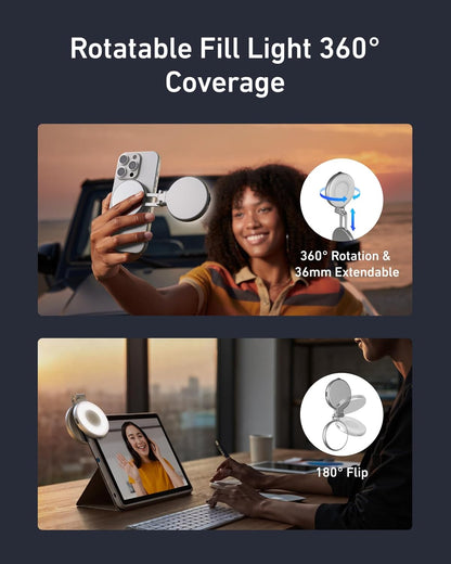 TELESIN C03 Magnetic Selfie Light, Phone Light Compatible with iPhone Magsafe, CRI97 360° LED Selfie Ring Fill Light with Mirror for Selfies/Photography/TikTok/Zoom Calls/Video Conference