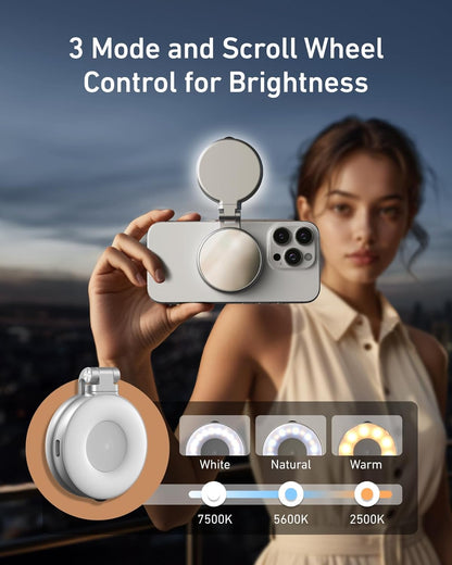 TELESIN C03 Magnetic Selfie Light, Phone Light Compatible with iPhone Magsafe, CRI97 360° LED Selfie Ring Fill Light with Mirror for Selfies/Photography/TikTok/Zoom Calls/Video Conference