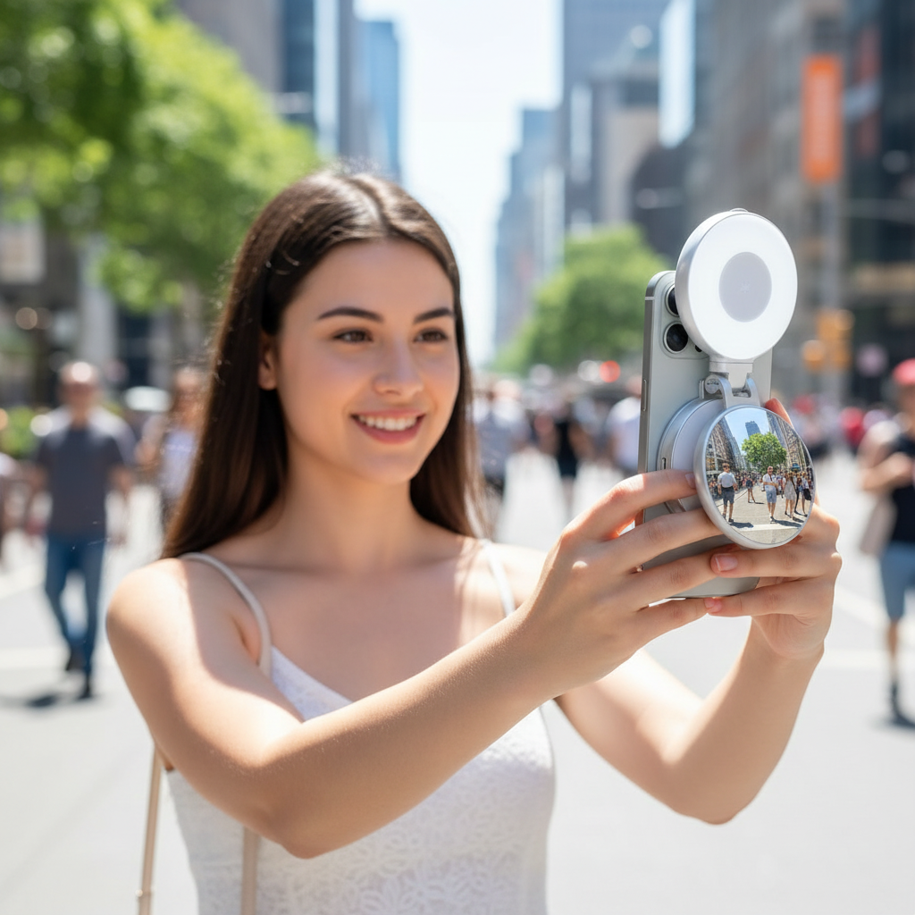 TELESIN C03 Magnetic Selfie Light, Phone Light Compatible with iPhone Magsafe, CRI97 360° LED Selfie Ring Fill Light with Mirror for Selfies/Photography/TikTok/Zoom Calls/Video Conference